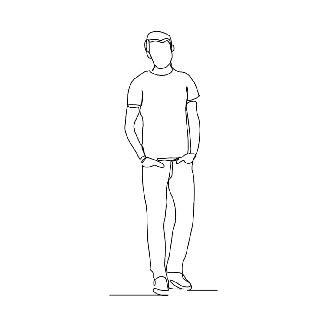 Line drawing of young man